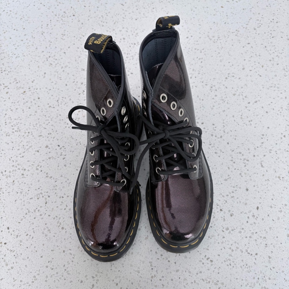 Dr. Martens Women's Shiny Burgundy 1460 Lace-Up Ankle Boots - Picture 8 of 12